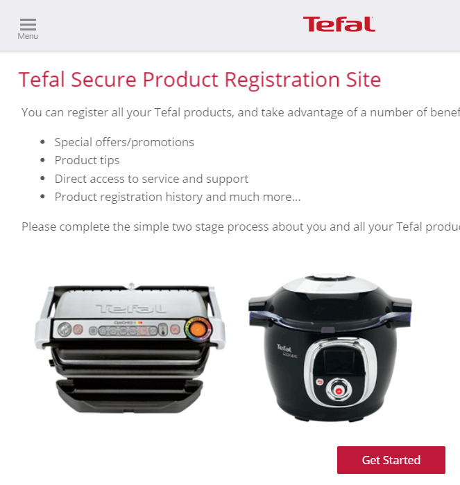 Tefal Product Registration laptop visual