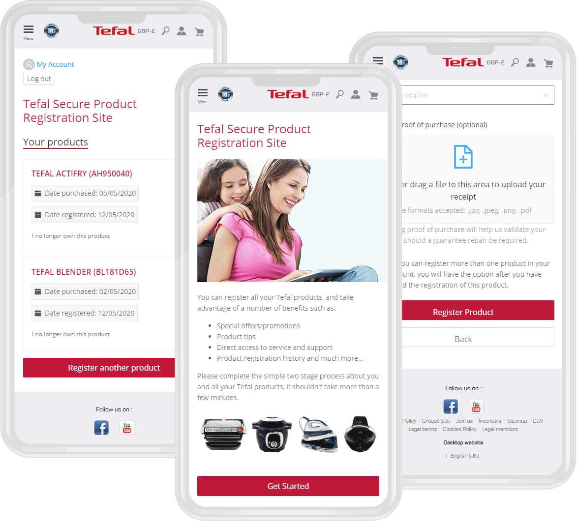 Tefal Product Registration mobile visual